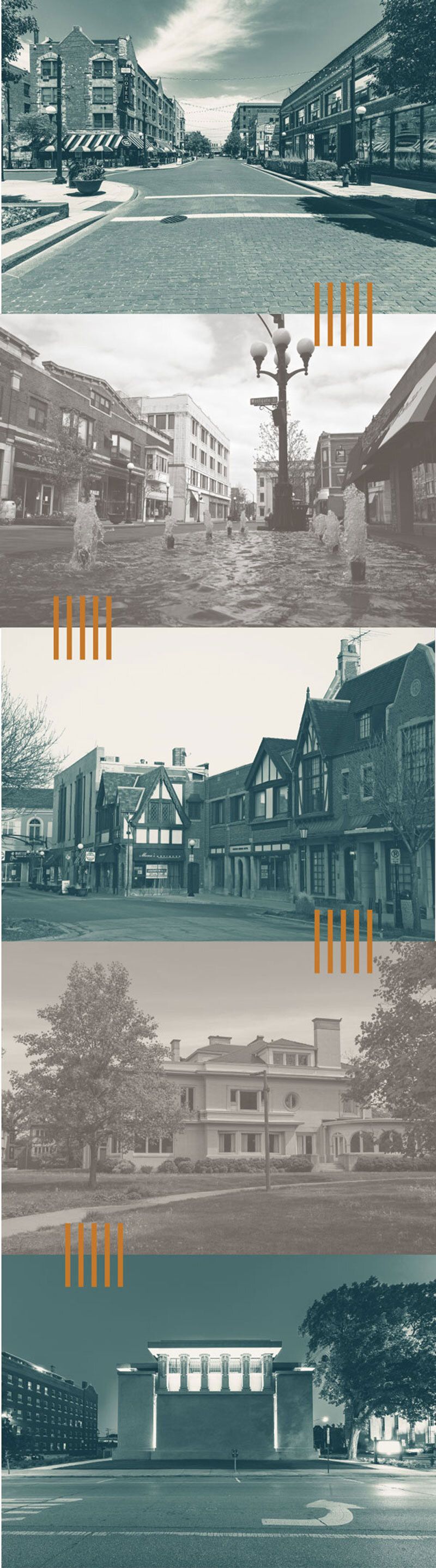 A collage of historical attractions in Oak Park, IL